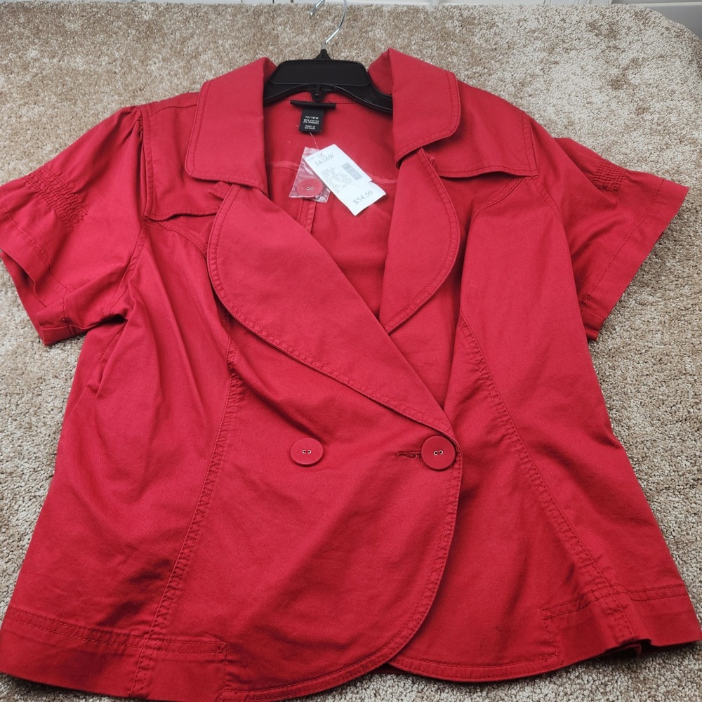 Lane Bryant Red Short Sleeve Double Breasted Blazer Jacket Plus Size 14/16W NWT